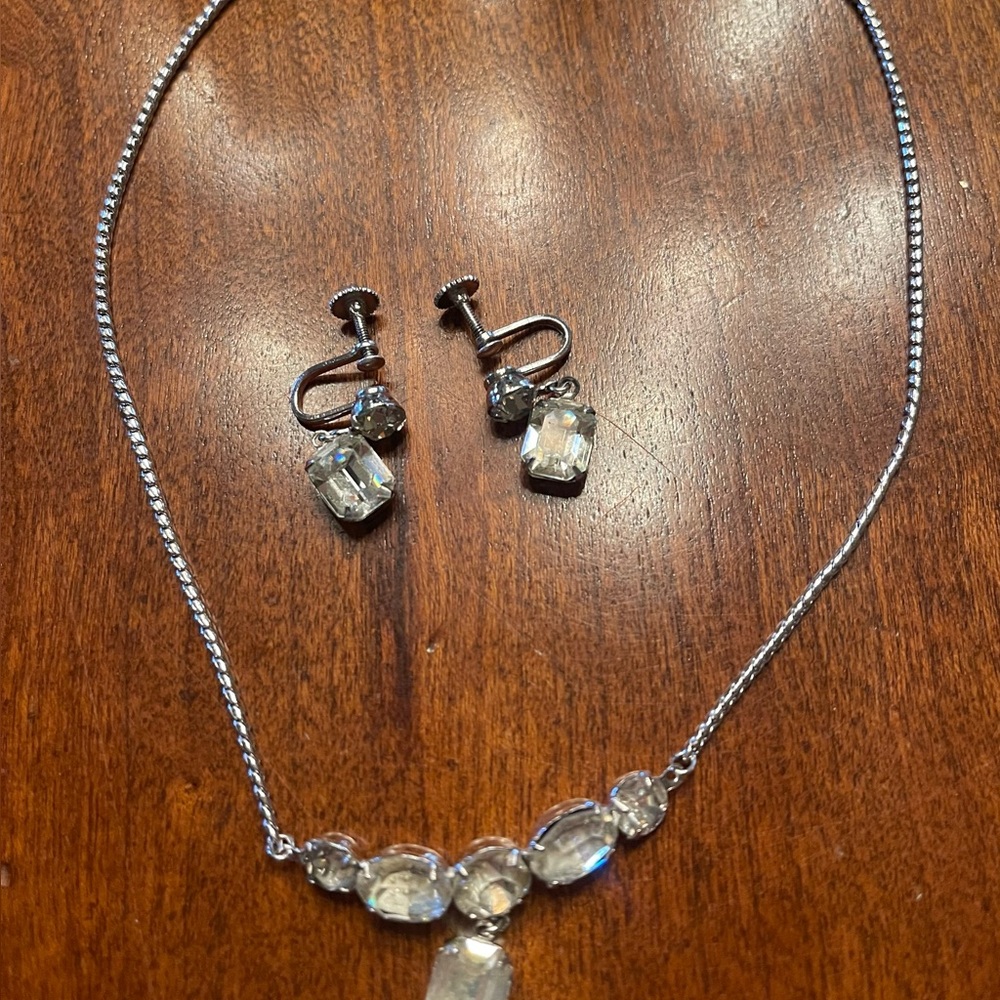 Vintage 40’s-50’s rhinestone necklace with matching earrings.
